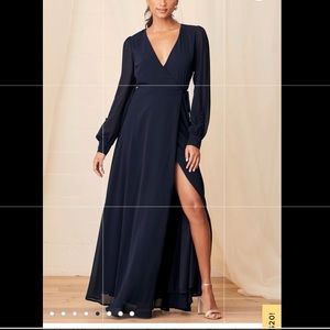 Dark Navy Blue Long Sleeve Wrap Dress